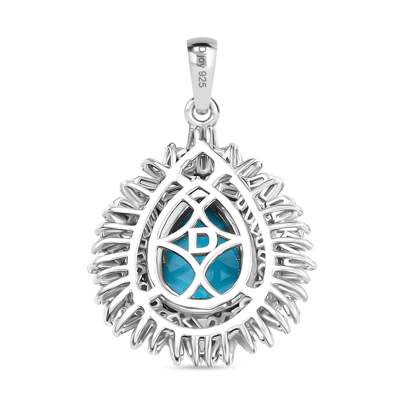 Djoy Sleeping Beauty Türkis, Moissanit Anhänger mit Kette 925 Silber rhodiniert ca. 4.83 ct