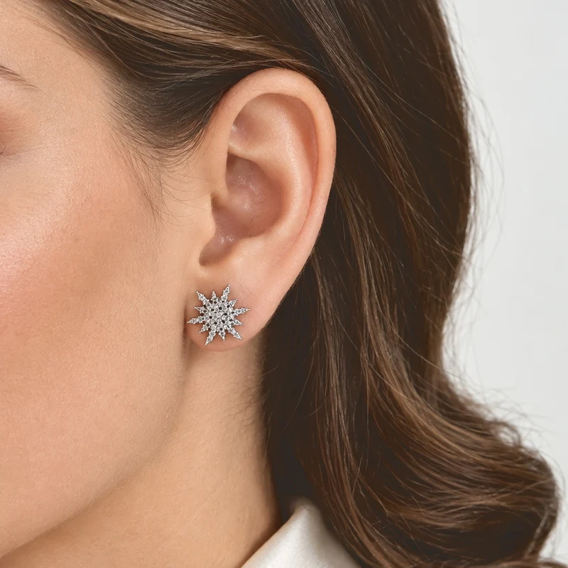 D'Joy Weißer Diamant Ohrringe 925 Silber Platiniert ca.