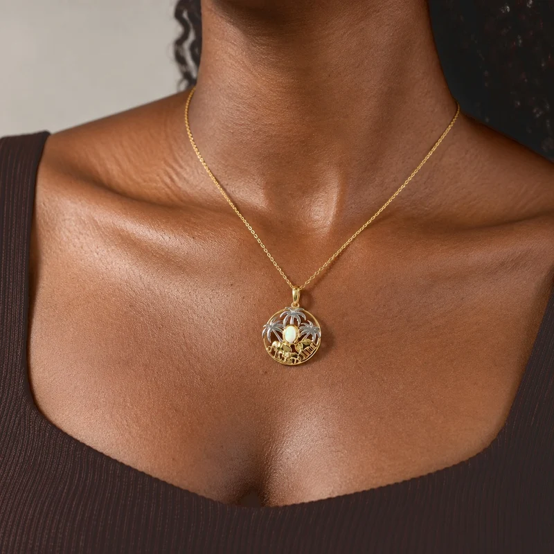 EVER TRUE AAA Natürlicher, äthiopischer Welo Opal Anhänger mit Kette, (8-13 Werktage Lieferzeit) ca. 50 cm Reine Bronze Platiniert und vergoldet und Edelstahl Platiniert ca. 0.54 ct