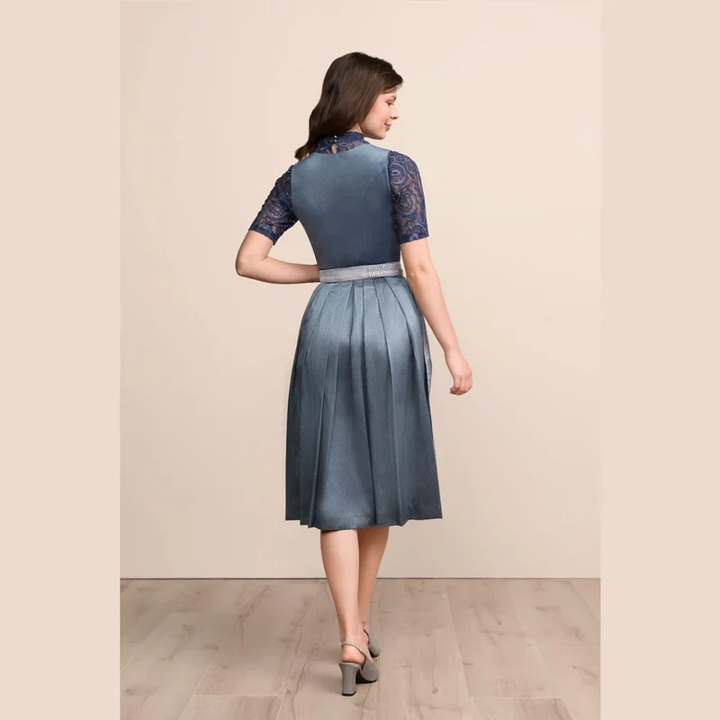 Krüger Dirndl Aurela Hellblau Samt Reißverschluss 70cm