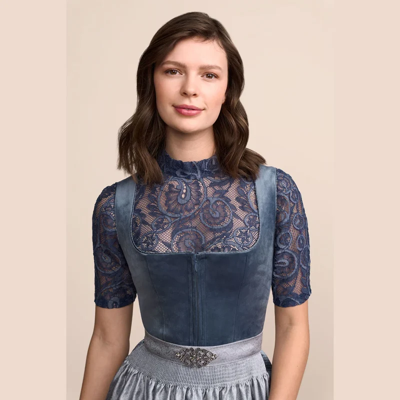 Krüger Dirndl Aurela Hellblau Samt Reißverschluss 70cm