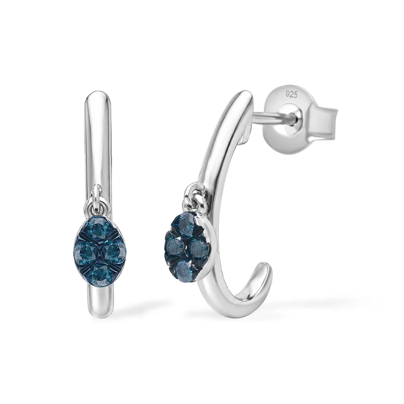 D'Joy Blauer Diamant (IR) Ohrringe 925 Silber Rhodiniert (9-14 Werktage Lieferzeit) ca. 0.15 ct
