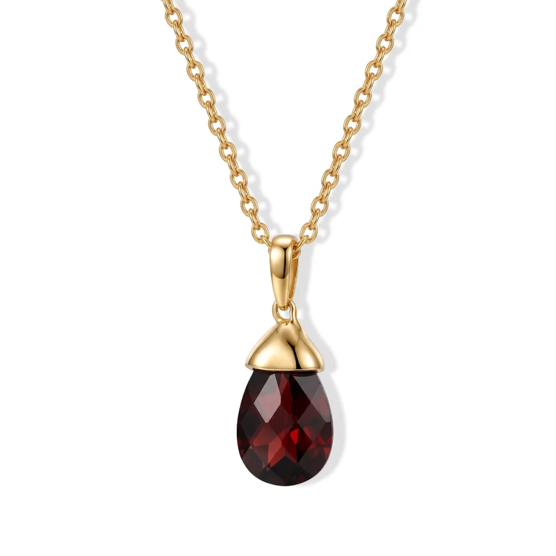 D'Joy AA Mosambik Granat Anhänger mit Kette, ca. 50 cm 925 Silber 750 Vergoldet und Edelstahl 750 Vergoldet ca. 5.01 ct