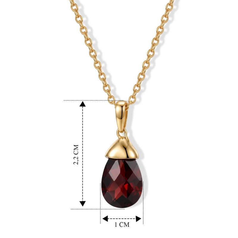 D'Joy AA Mosambik Granat Anhänger mit Kette, ca. 50 cm 925 Silber 750 Vergoldet und Edelstahl 750 Vergoldet ca. 5.01 ct