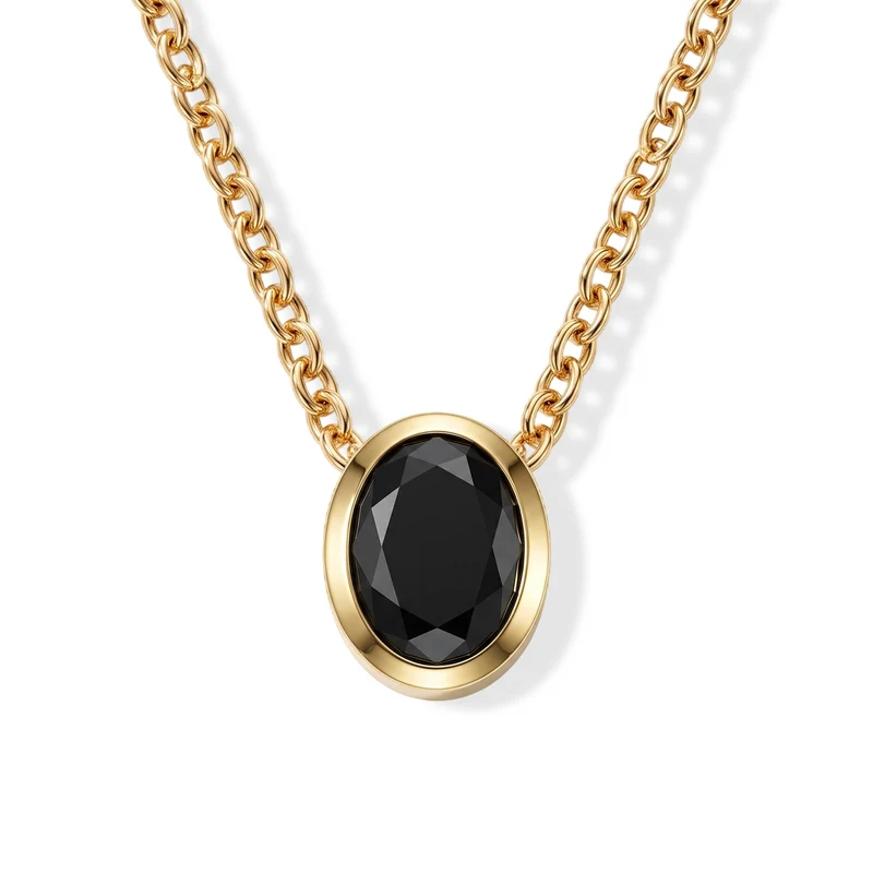 D'Joy Schwarzer Moissanit Schmuckset ca. 50 cm 925 Silber 750 Gelbgold vermeil und Edelstahl 750 Gelbgold vermeil ca. 1,23 ct.