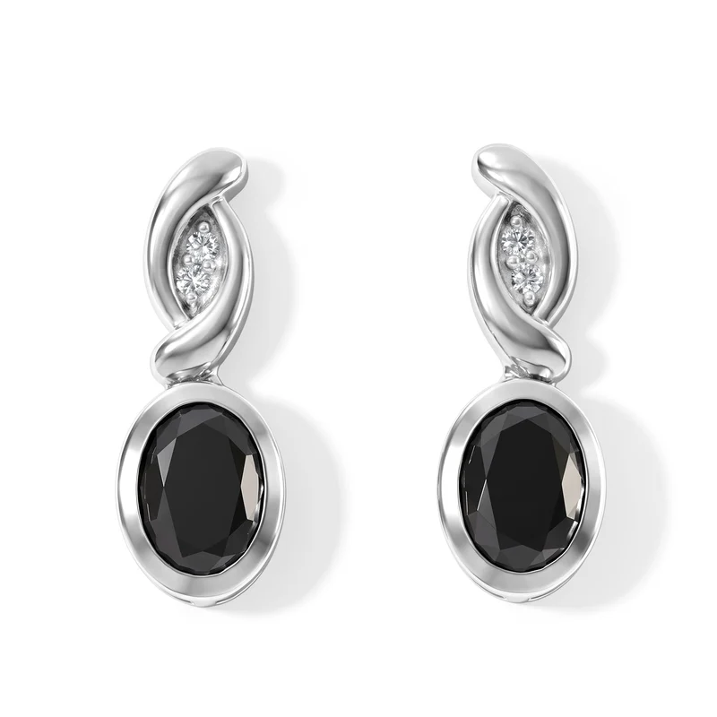 D'Joy Schwarzer Moissanit, Weißer Zirkon Ohrringe 925 Silber Rhodiniert ca. 1,65 ct.