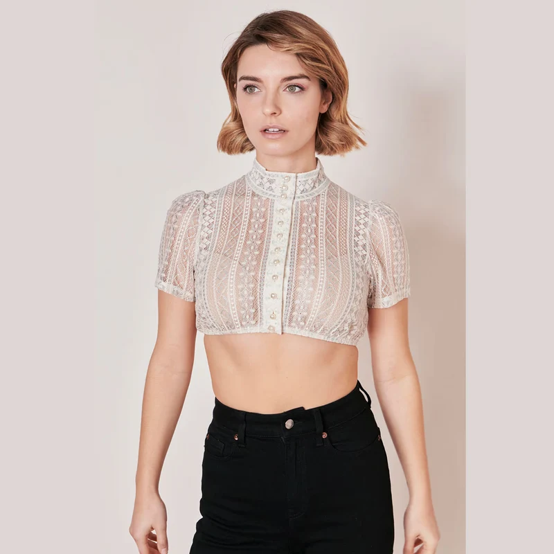 Krüger Dirndlbluse Kali Beige Perlen Knopfleiste