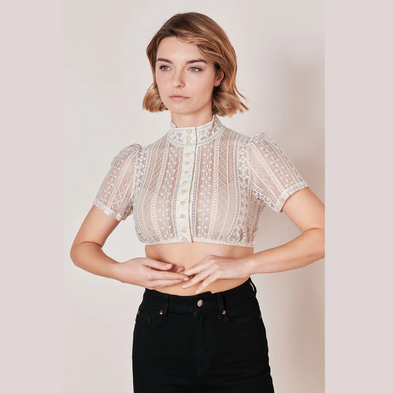 Krüger Dirndlbluse Kali Beige Perlen Knopfleiste
