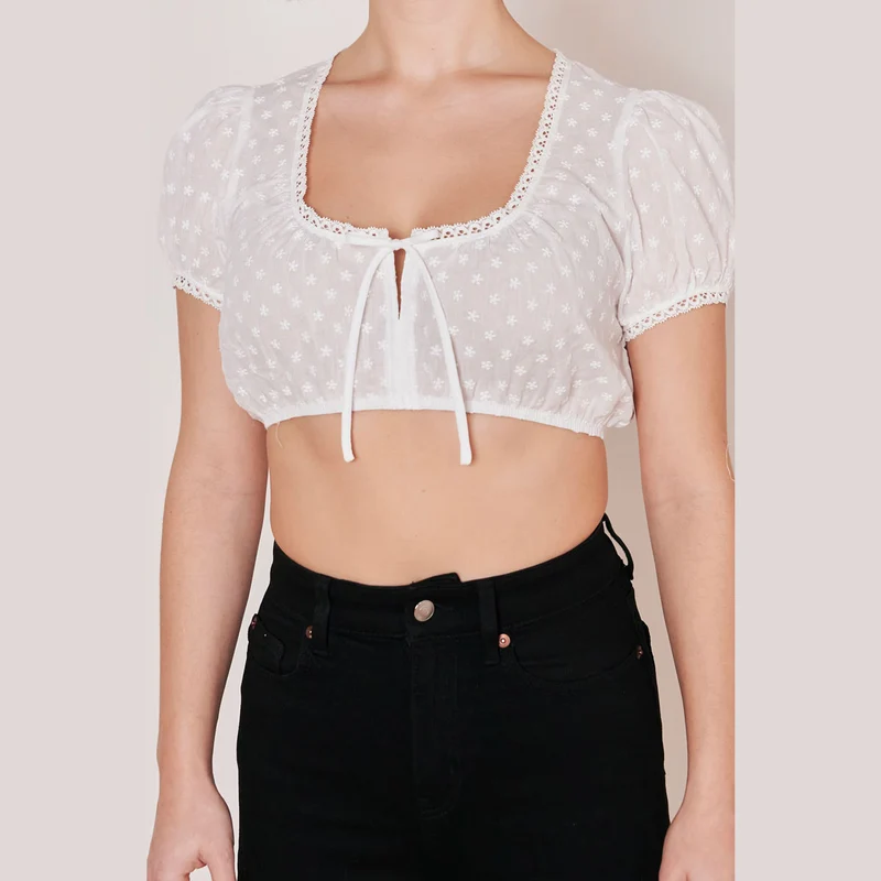 Krüger Dirndlbluse Sita Ecru Blumen Stickerei
