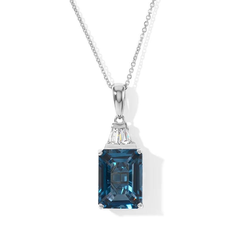 D'Joy London Blau Topas, Moissanit Schmuckset (4-4 Werktage Lieferzeit) ca. 50 cm 925 Silber Rhodiniert ca. 9.05 ct