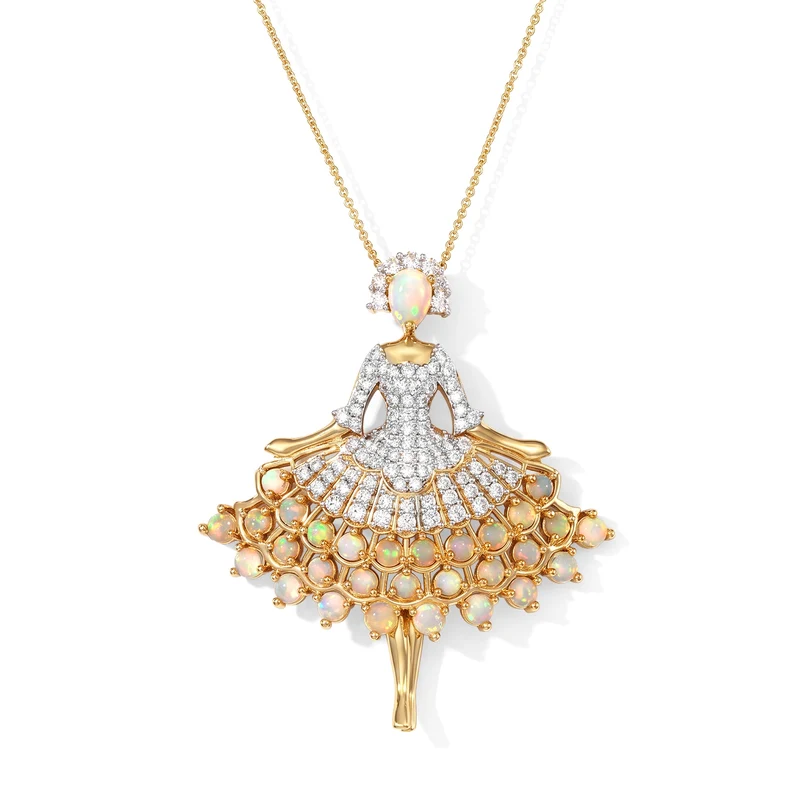 D'Joy AAA Natürlicher, äthiopischer Welo Opal Anhänger mit Kette, (9-14 Werktage Lieferzeit) ca. 50 cm 925 Silber 750 Gelbgold vermeil ca. 5.13 ct