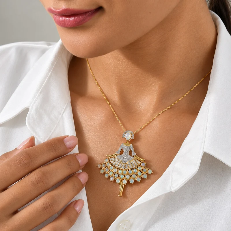 D'Joy AAA Natürlicher, äthiopischer Welo Opal Anhänger mit Kette, (9-14 Werktage Lieferzeit) ca. 50 cm 925 Silber 750 Gelbgold vermeil ca. 5.13 ct