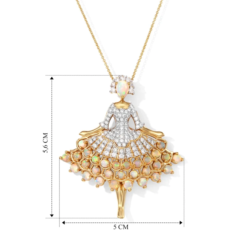 D'Joy AAA Natürlicher, äthiopischer Welo Opal Anhänger mit Kette, (9-14 Werktage Lieferzeit) ca. 50 cm 925 Silber 750 Gelbgold vermeil ca. 5.13 ct