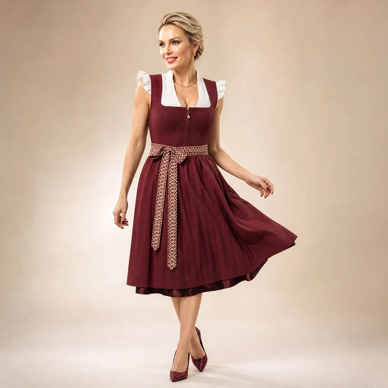 Elli & Juliette Dirndl Zaria Bordeaux Perlen-Reißverschluss 70 cm