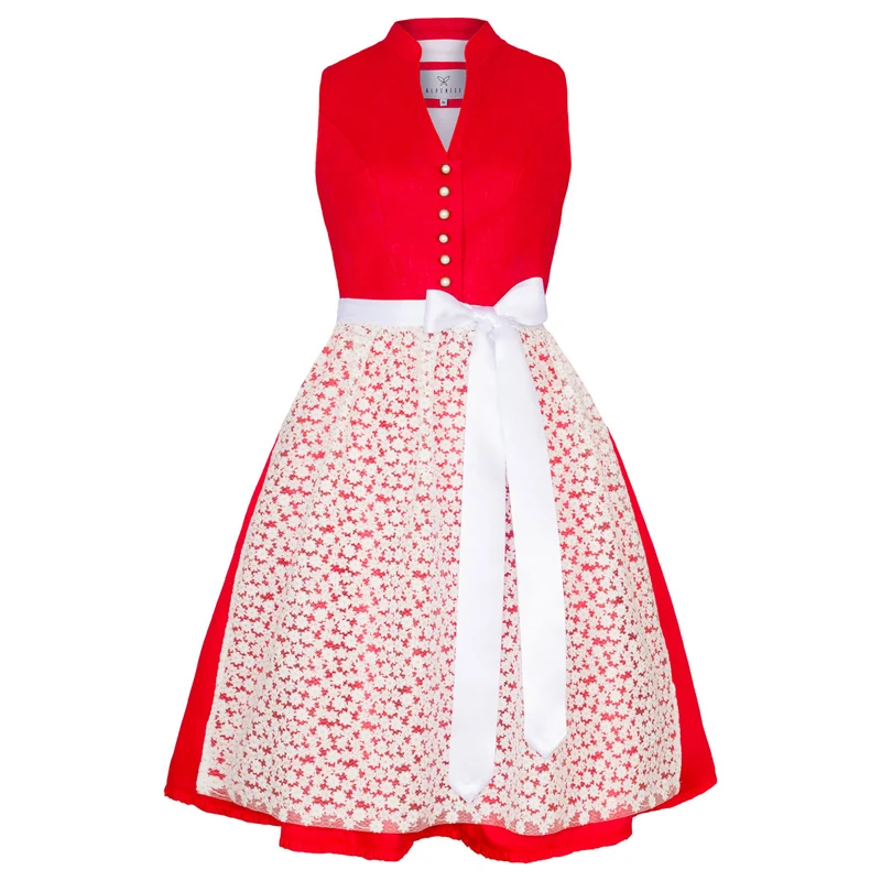 Alpenfee Dirndl Xara Rot Hochgeschlossen 60cm