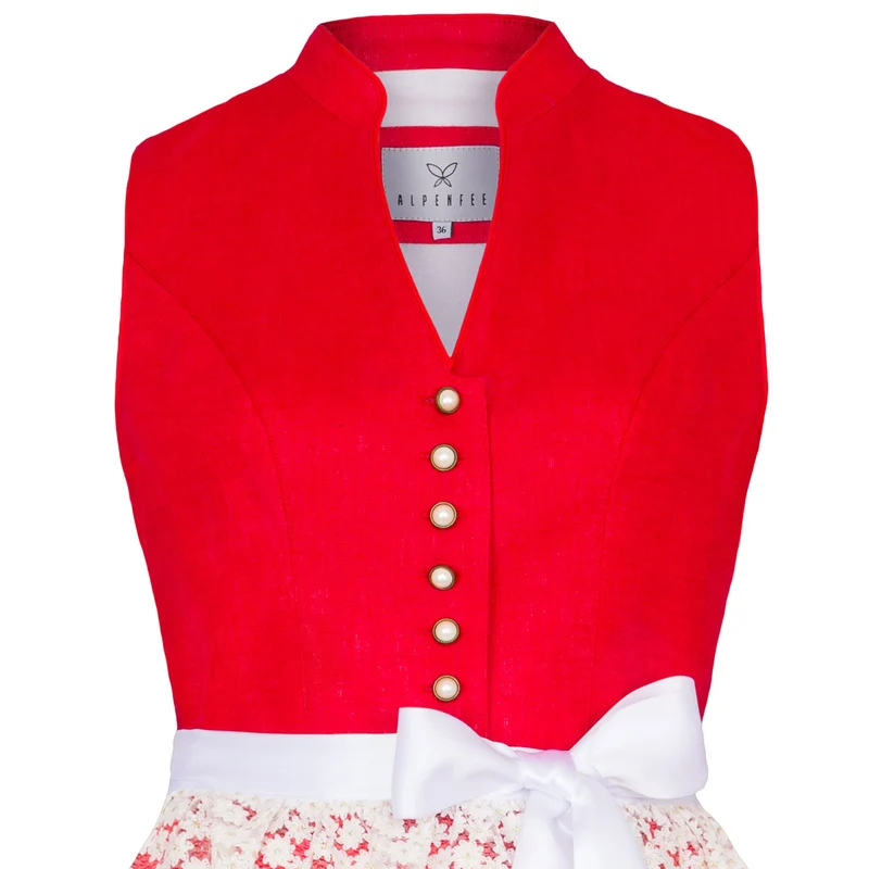 Alpenfee Dirndl Xara Rot Hochgeschlossen 60cm