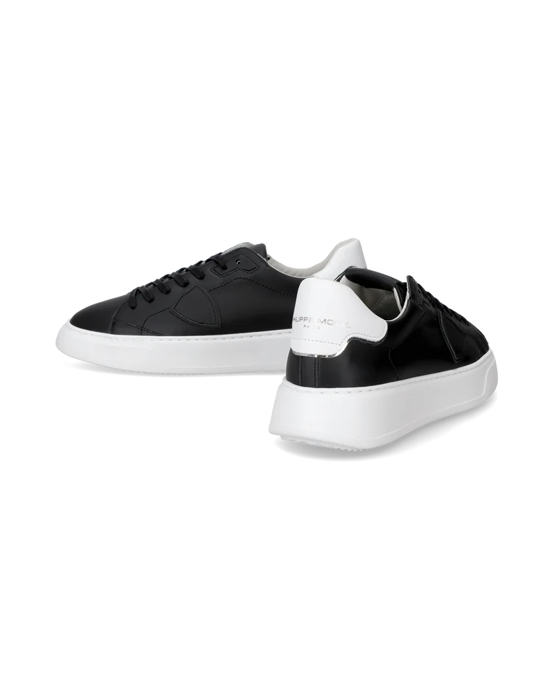 Men's Temple Low-Top Sneakers in Leather, Black White