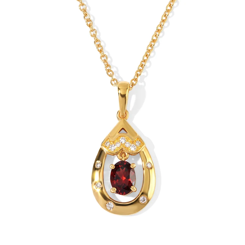 EVER TRUE Mosambik Granat, Weißer Zirkon Anhänger mit Kette, ca. 50 cm ca. 1.25 ct