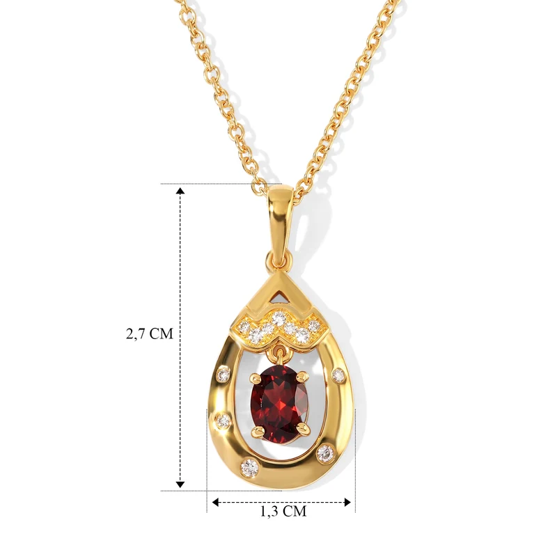 EVER TRUE Mosambik Granat, Weißer Zirkon Anhänger mit Kette, ca. 50 cm ca. 1.25 ct