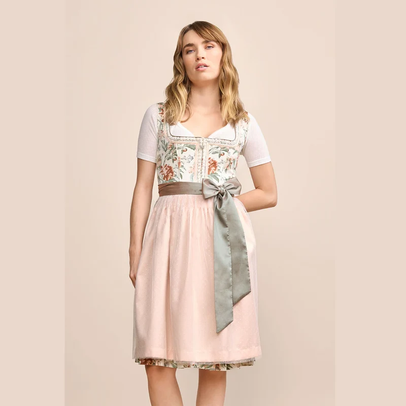 Krüger Dirndl Joceline Floral Rosé Perlenborte 60cm