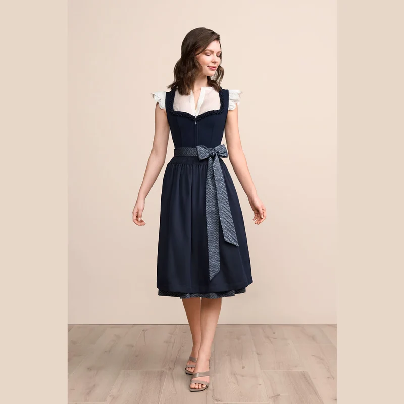Krüger Dirndl Anica Blau Herz Ausschnitt 70cm