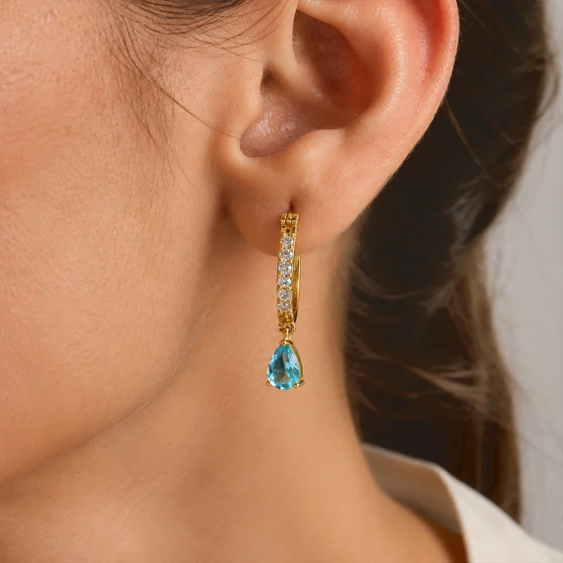 EVER TRUE Blauer Apatit, Weißer Zirkon Ohrringe Nickelfreies Messing ca. 2,04 ct.