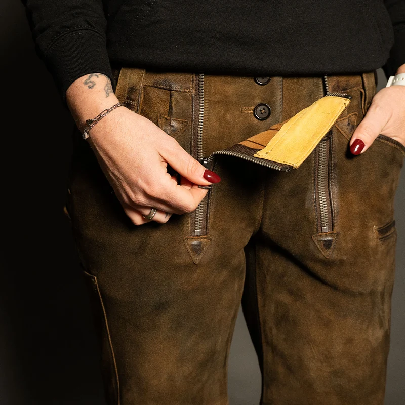 Datschi Trachten Damen Zunft Lederhose Richtfest Braun Wildbock Leder