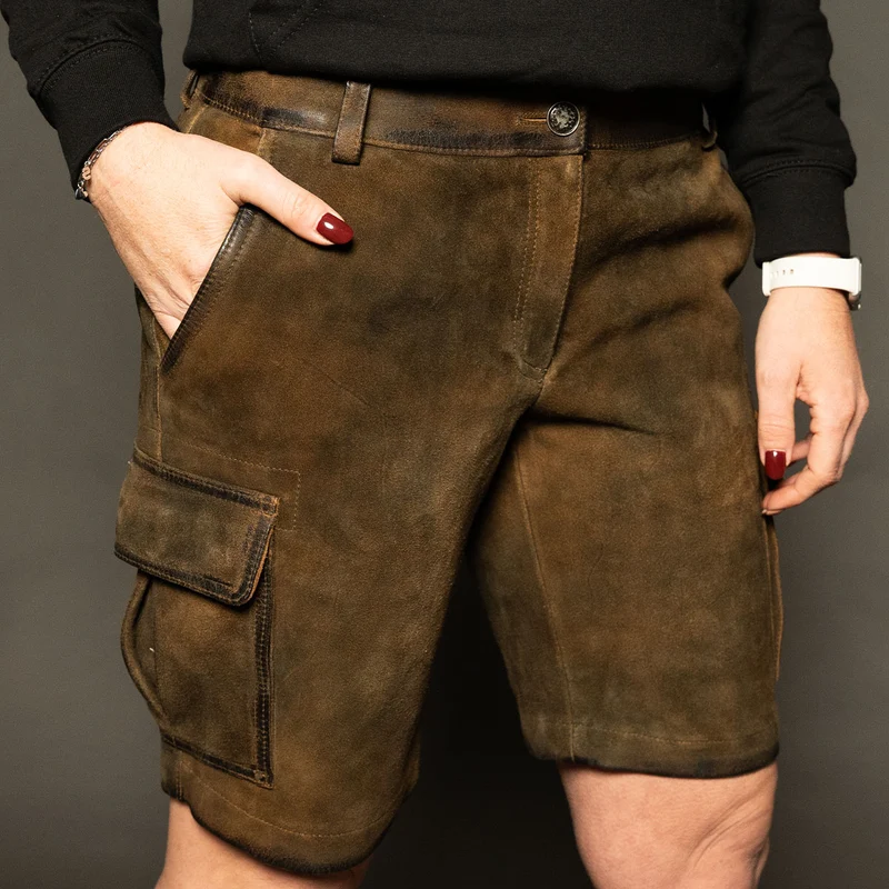 Datschi Trachten Damen Cargo Lederhose Leni Braun Wildbock Leder