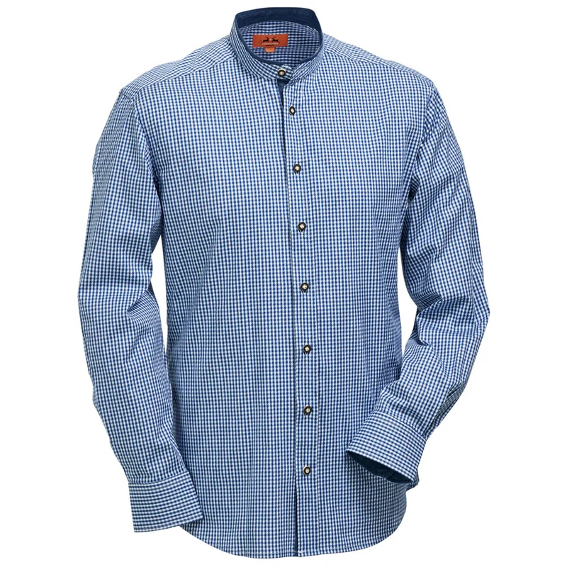 Trachtenhemd Karo Stehkragen Stretch Blau Weiß