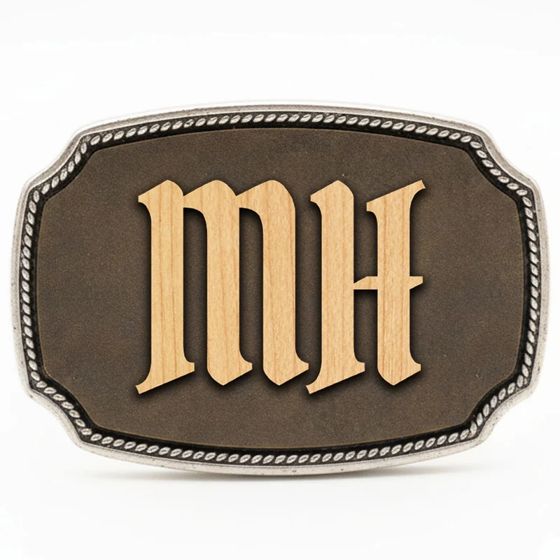Gürtelschnalle mit Initialen Leder und Holz Kombination ab 1 Stk.