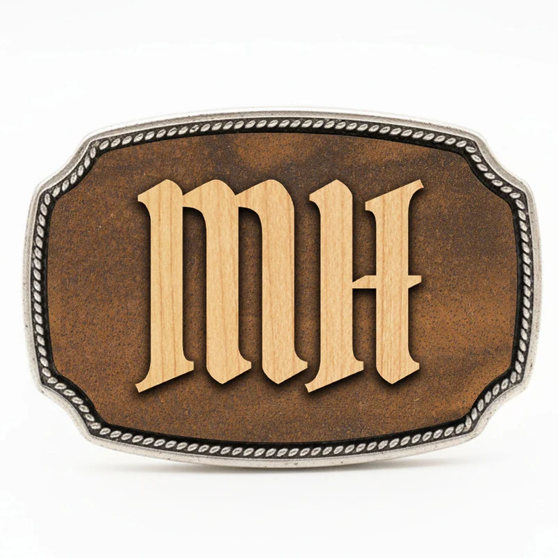 Gürtelschnalle mit Initialen Leder und Holz Kombination ab 1 Stk.