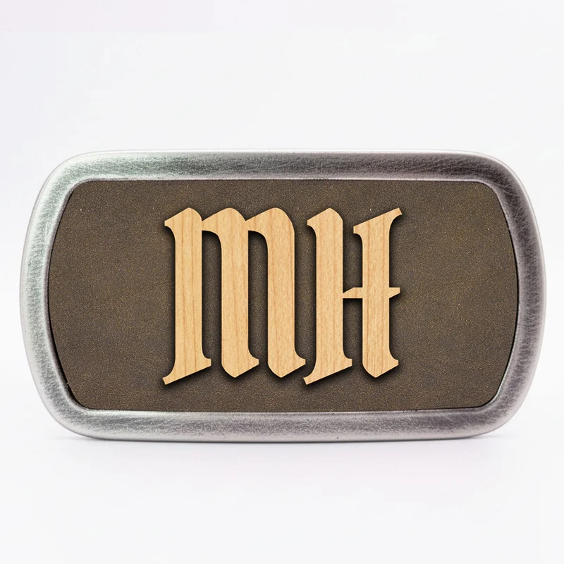 Gürtelschnalle mit Initialen Leder und Holz Kombination ab 1 Stk.
