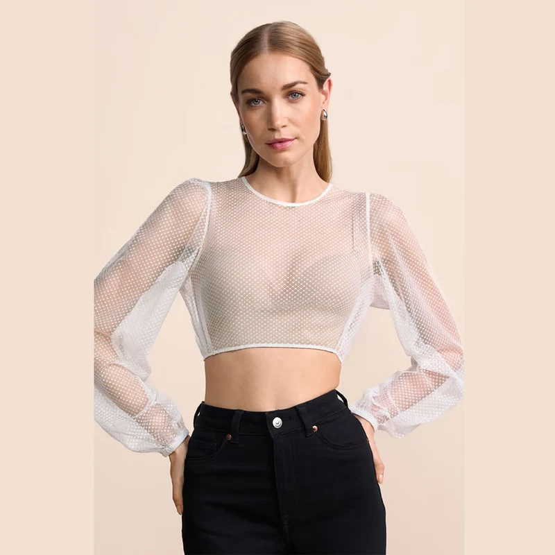 Krüger Dirndlbluse Orelia Ecru Transparent Langarm