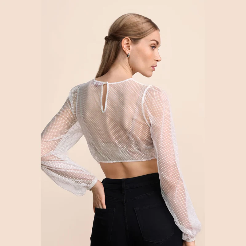 Krüger Dirndlbluse Orelia Ecru Transparent Langarm
