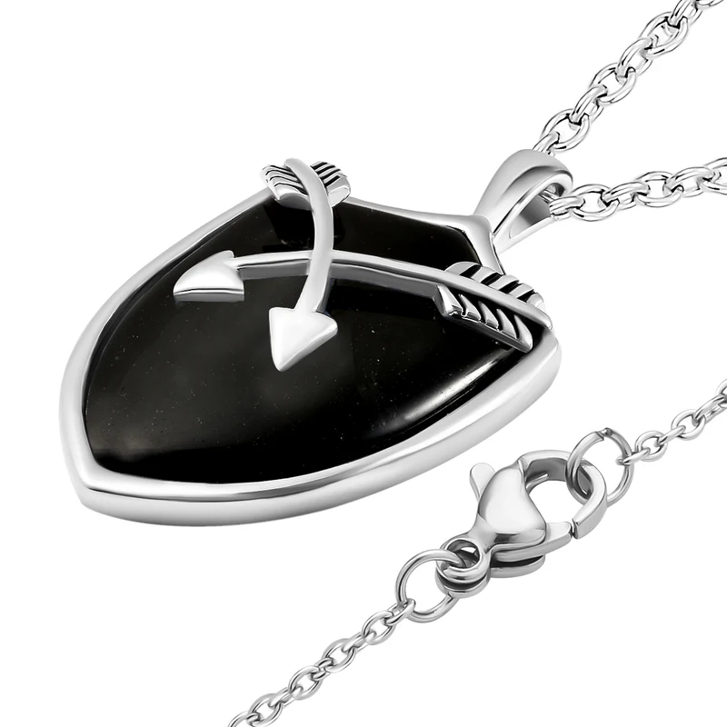 Schwarz gefärbter Achat Anhänger mit Kette, 60 cm, Edelstahl ca. 26,30 ct