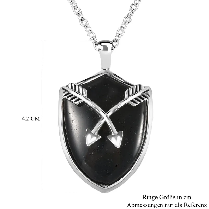 Schwarz gefärbter Achat Anhänger mit Kette, 60 cm, Edelstahl ca. 26,30 ct