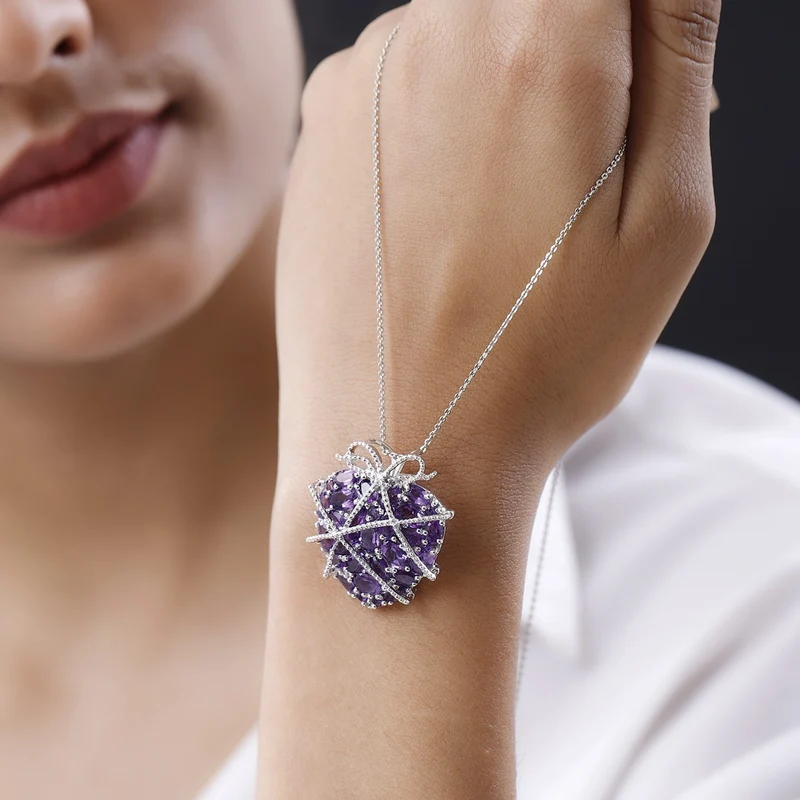 GP Amore Kollektion - Afrikanischer Amethyst Anhänger mit Kette, ca. 50 cm, 925 Silber platiniert ca. 7.23 ct