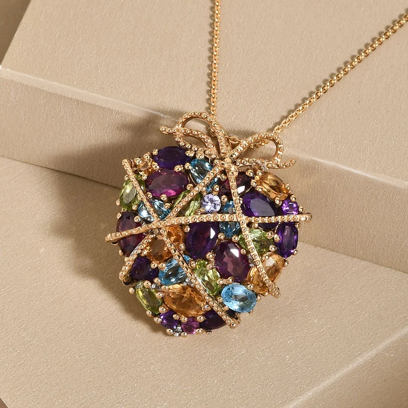 GP Amore Kollektion - Mehrfarbiger Edelstein Anhänger mit Kette, ca. 50 cm, 925 Silber vergoldet ca. 8.18 ct