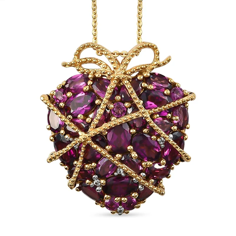GP Amore-Kollektion - Rhodolith Granat Anhänger mit Kette, ca. 50 cm, 925 Silber vergoldet ca. 9.06 ct