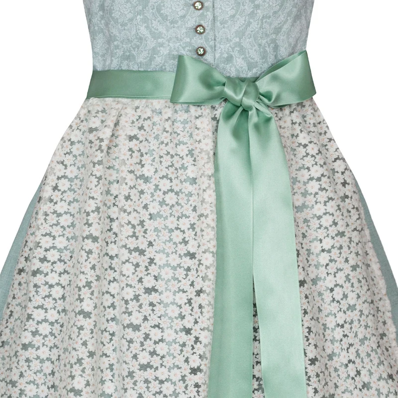 Alpenfee Dirndl Lara Mint Grün 60cm Hochgeschlossen Blumenmuster