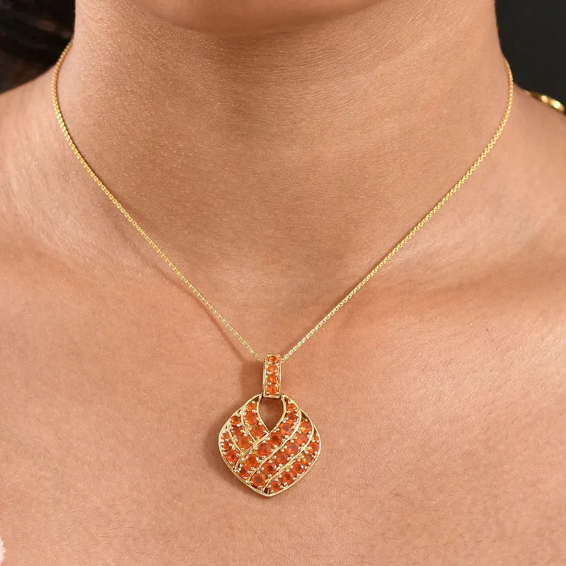 D'Joy AAA Blaze Feueropal Schmuckset ca. 50 cm 925 Silber 750 Gelbgold Vermeil ca. 2,12 ct.