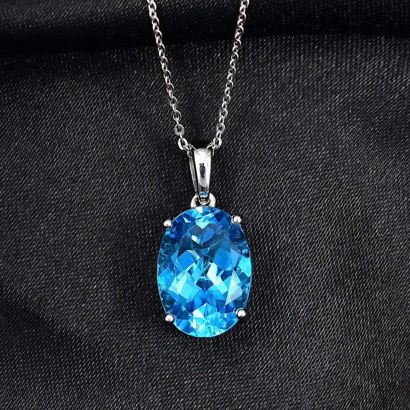 D'Joy AAA Schweizer Blautopas (Oval 14x10mm) Anhänger mit Kette, ca. 50 cm 925 Silber rhodiniert ca. 7.00 ct