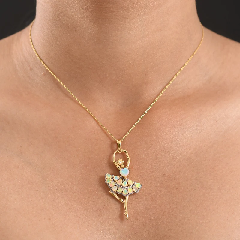 D'Joy AA Natürlicher, äthiopischer Welo Opal Schmuckset ca. 50 cm 925 Silber 750 Gelbgold Vermeil ca. 4.28 ct