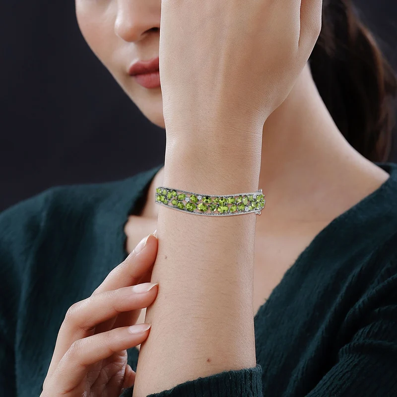 AA Natürlicher Peridot Armreif ca. 19 cm 925 Silber rhodiniert ca. 15.12 ct