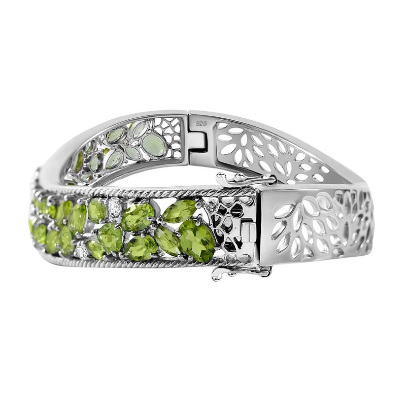 AA Natürlicher Peridot Armreif ca. 19 cm 925 Silber rhodiniert ca. 15.12 ct