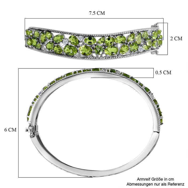 AA Natürlicher Peridot Armreif ca. 19 cm 925 Silber rhodiniert ca. 15.12 ct
