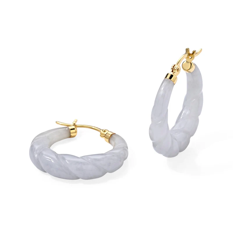 Weiße Jade Ohrringe 925 Silber Vergoldet ca. 25.00 ct