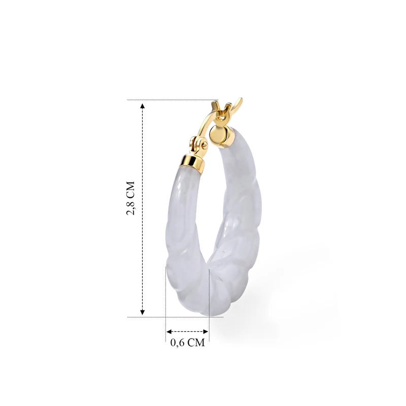 Weiße Jade Ohrringe 925 Silber Vergoldet ca. 25.00 ct