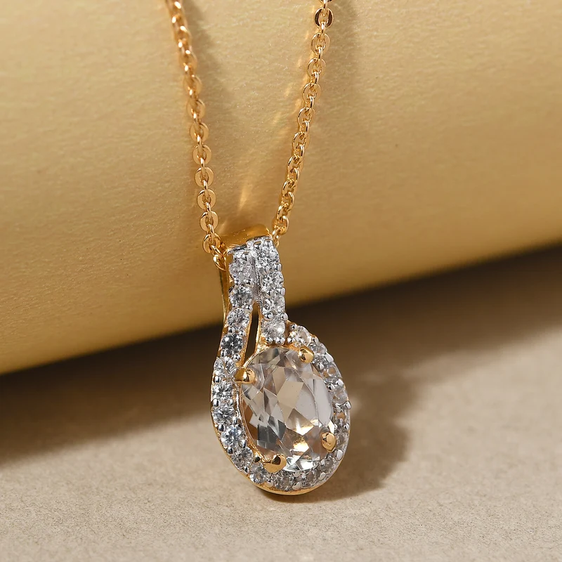 AAA Turkizit und weißer Zirkon-Anhänger mit Kette, ca. 50 cm, 925 Silber Gelbgold Vermeil ca. 1.08 ct