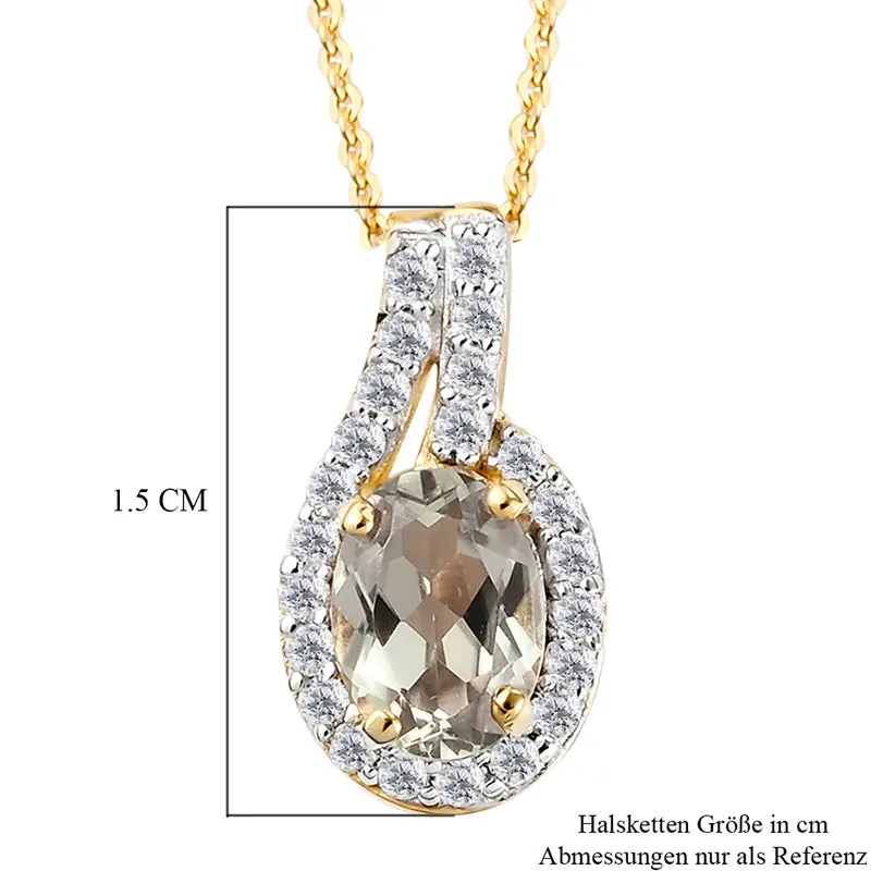 AAA Turkizit und weißer Zirkon-Anhänger mit Kette, ca. 50 cm, 925 Silber Gelbgold Vermeil ca. 1.08 ct